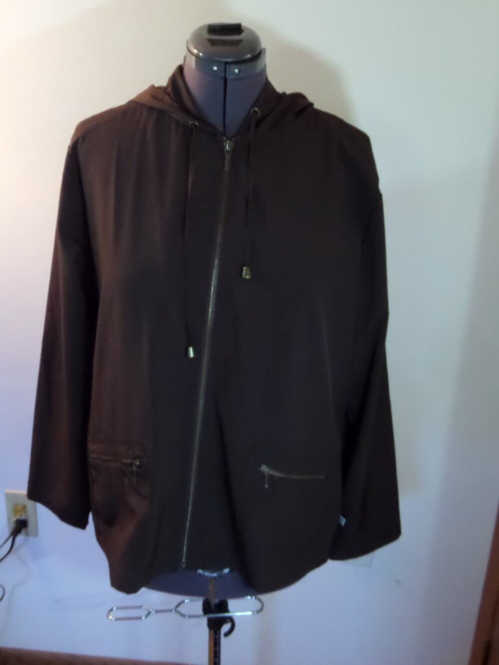 Chico's Zenergy Women's Fall Long Sleeve Brown Jacket With Hood Size 3 US XL